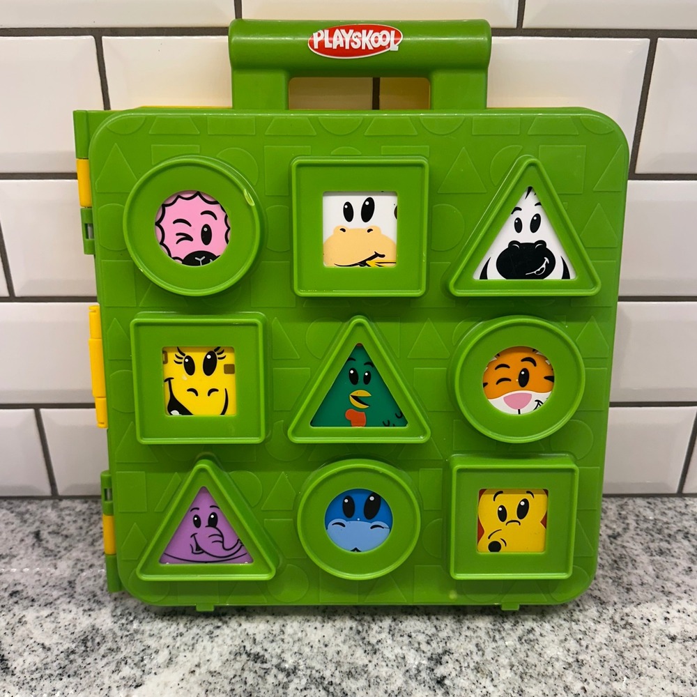 Playskool Kids OS Blocksters Shape Sorter Case Green Yellow Animal Blocks Travel